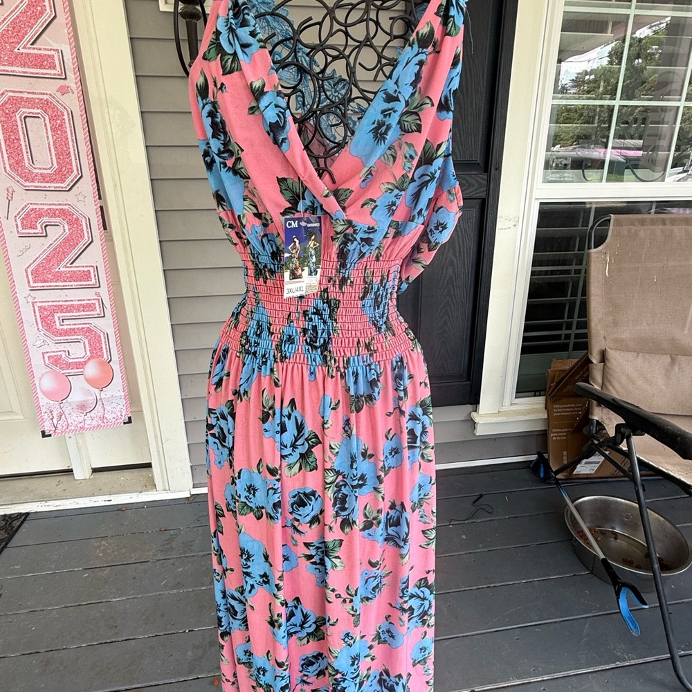 Chic Soul Pink Maxi Sundress with Plunge Neckline